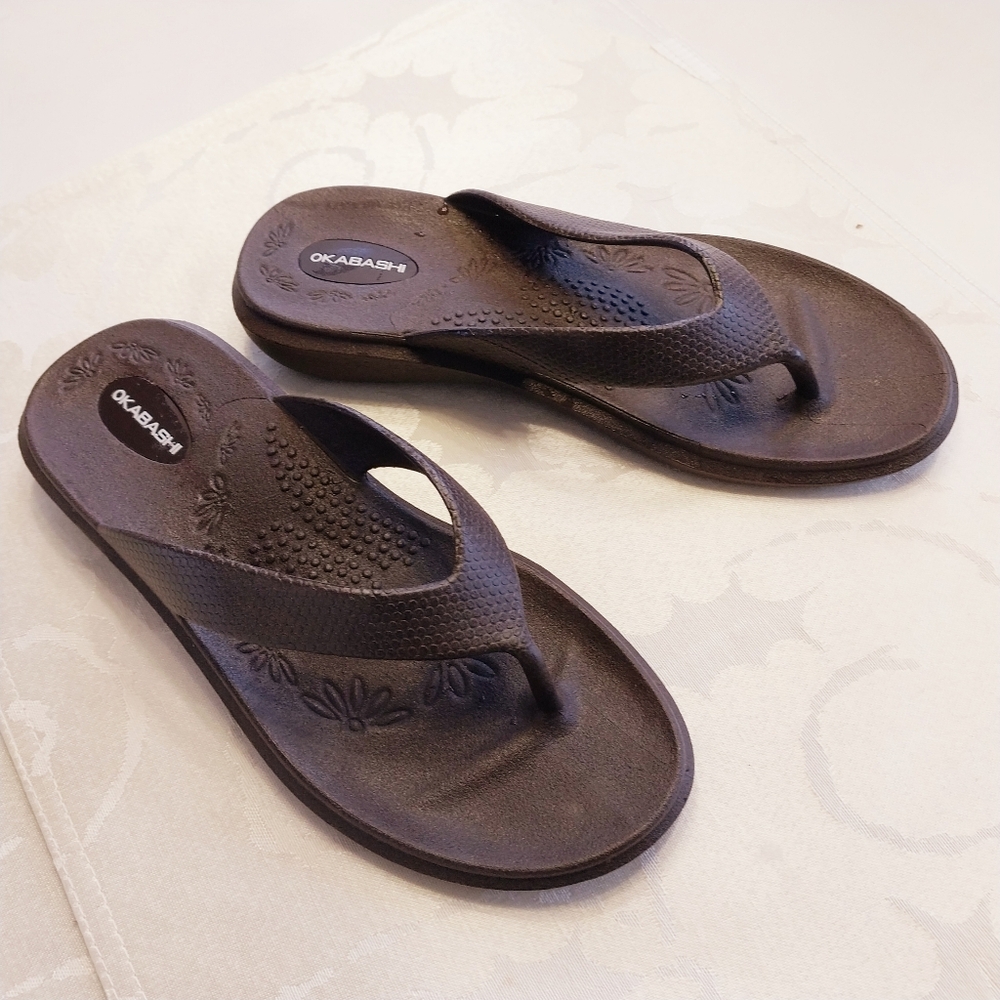 Okabashi Women's Maui Ergonomic Flip Flops Sandals Size Medium Brown Comfort - Picture 2 of 11